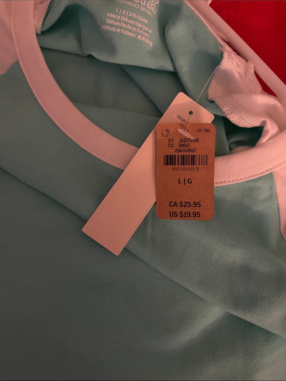 PINK Victoria's Secret Mint Green & Cream Raglan Tee - Picture 5 of 5